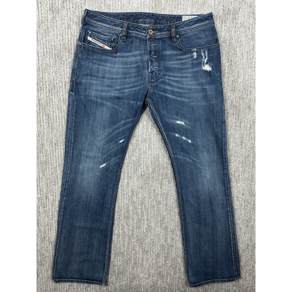 Diesel Jeans Mens 34x32 (36x33) Blue Zatiny Regular Bootcut Button Fly Wash 0882